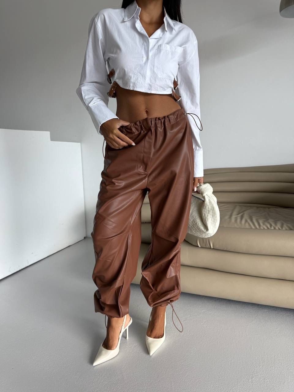 Pantalone in Ecopelle Caramello