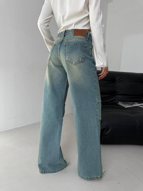 Jeans a Gamba Larga con Cuciture a Pannelli